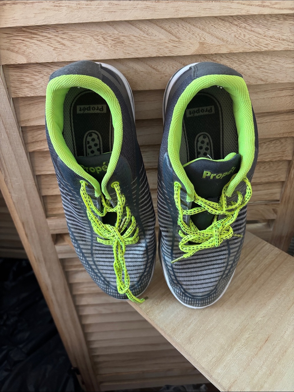 Propet Ladies Gray with Neon Green Trim Athletic Sneakers 8 1/2